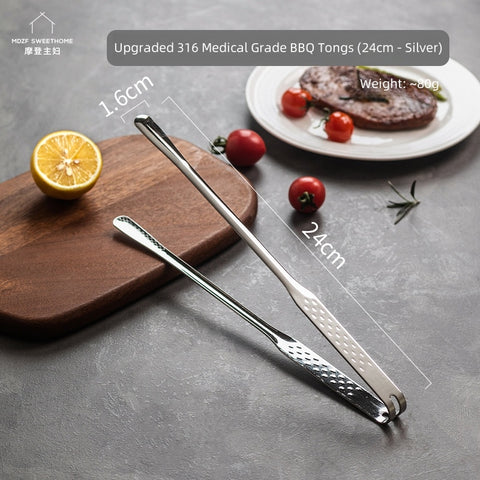MDZF Premium 304/316 Stainless Steel BBQ Grill Tongs - Extra Long Non-Slip Handle, Multi-Purpose Kitchen Tool for Cooking, Grilling, and Serving (24cm/28cm, Silver/Gold)