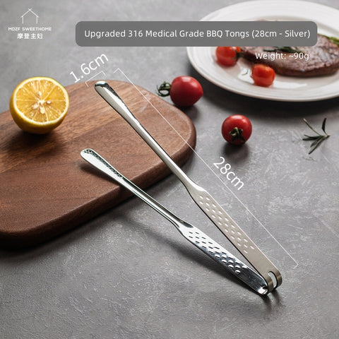 MDZF Premium 304/316 Stainless Steel BBQ Grill Tongs - Extra Long Non-Slip Handle, Multi-Purpose Kitchen Tool for Cooking, Grilling, and Serving (24cm/28cm, Silver/Gold)
