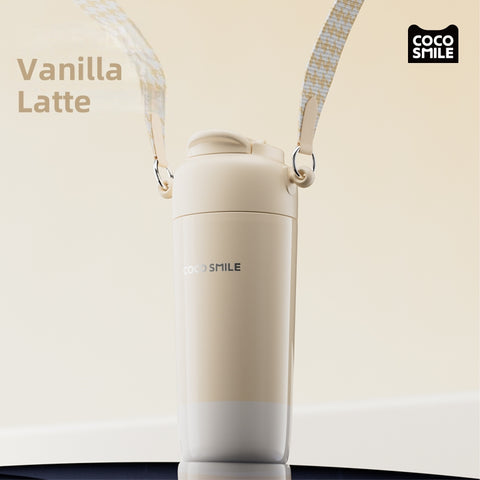 COCOSMILE 630ml Vacuum Insulated Stainless Steel Tumbler with Leakproof Straw & Detachable Strap - Keeps Hot/Cold (10°C-44°C), BPA-Free, Fashion Travel Cup (Seas Cream/Sakura Pudding/Vanilla Latte/Coconut Gray)