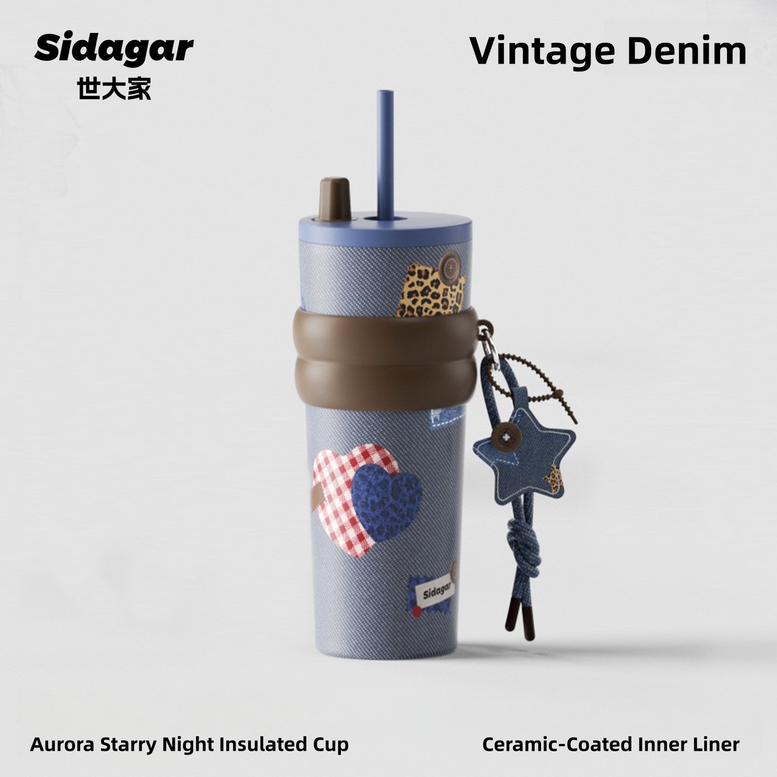 Sidagar Denim Cowboy Series Insulated Tumbler – Retro Western Aesthetic, Ceramic Coated & Stainless Steel, Multiple Sizes for Your Daily OOTD