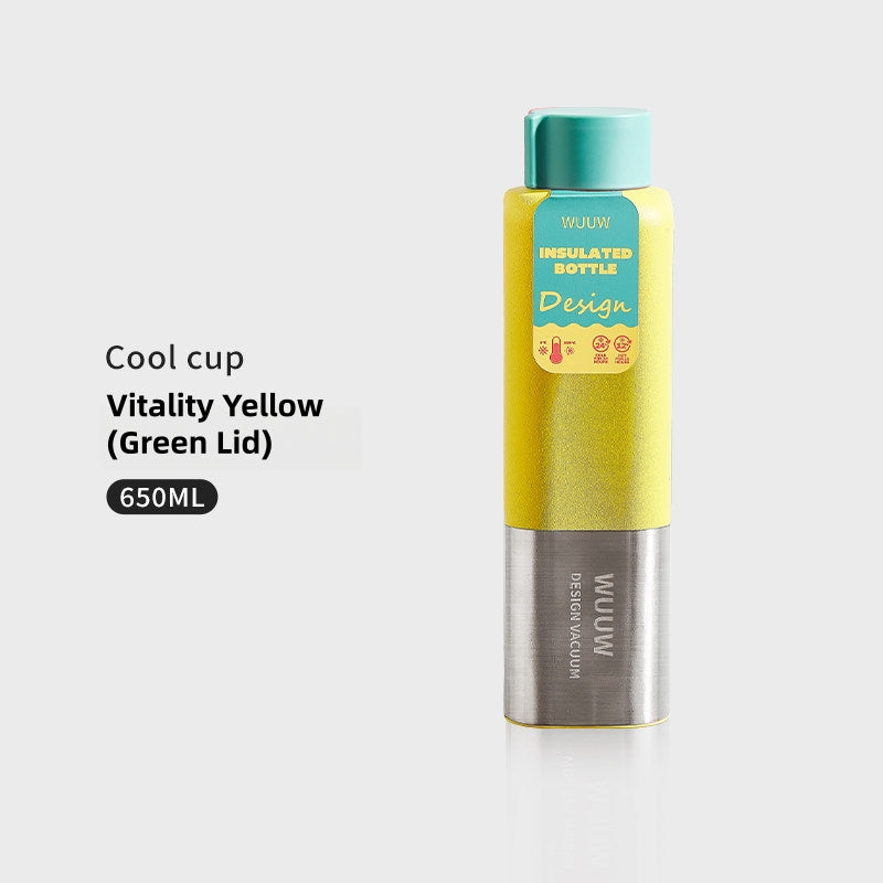 WUUW 316 Stainless Steel Vacuum Insulated Water Bottle — 500ml & 650ml | Dopamine Color Block Design, Leak-Proof, 12H Hot / 24H Cold Retention for Travel, Gym & Office
