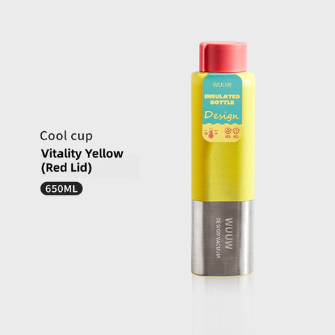 WUUW 316 Stainless Steel Vacuum Insulated Water Bottle — 500ml & 650ml | Dopamine Color Block Design, Leak-Proof, 12H Hot / 24H Cold Retention for Travel, Gym & Office
