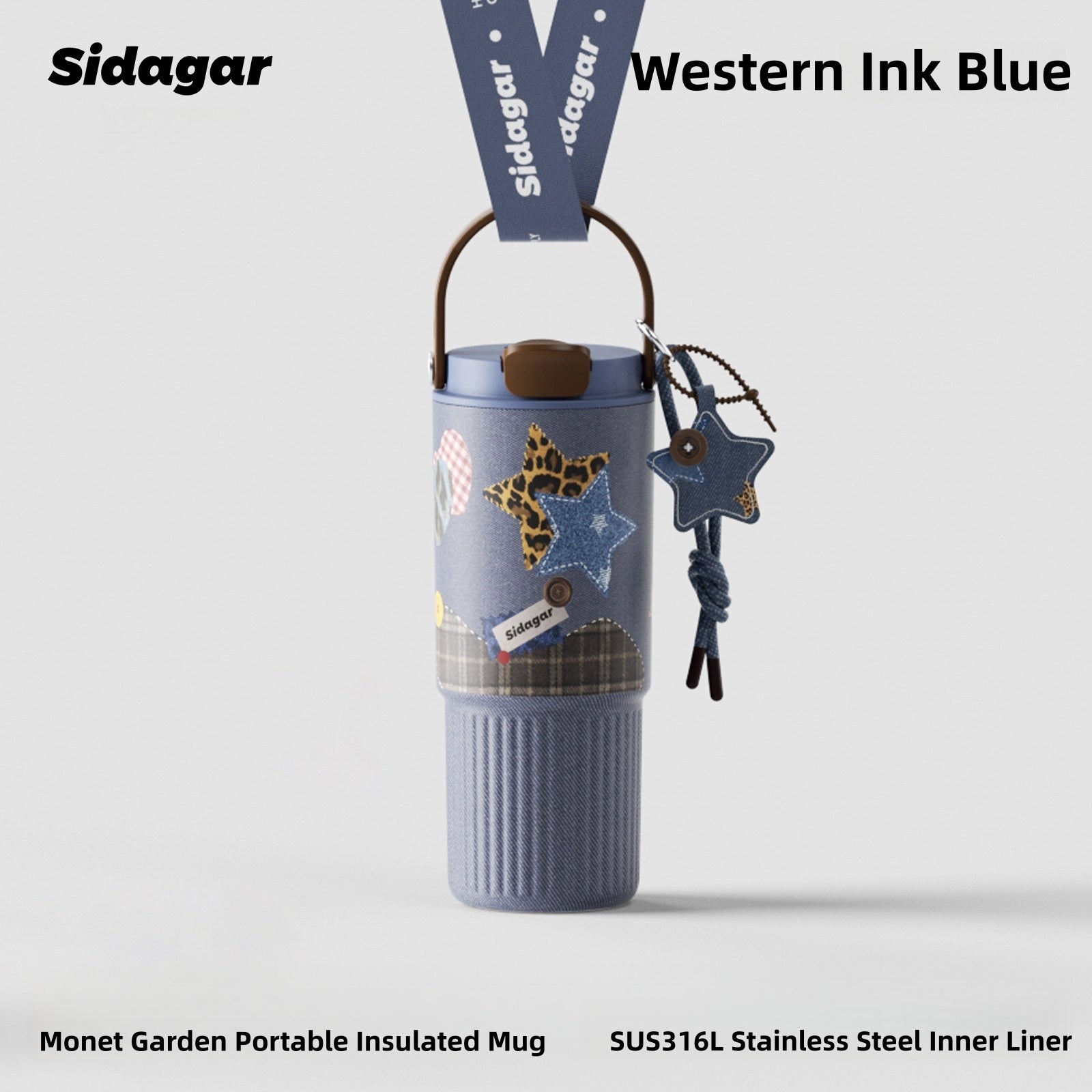 Sidagar Denim Cowboy Series Insulated Tumbler – Retro Western Aesthetic, Ceramic Coated & Stainless Steel, Multiple Sizes for Your Daily OOTD