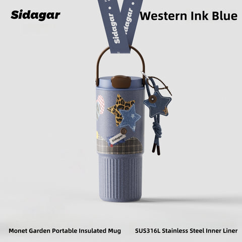 Sidagar Denim Cowboy Series Insulated Tumbler – Retro Western Aesthetic, Ceramic Coated & Stainless Steel, Multiple Sizes for Your Daily OOTD