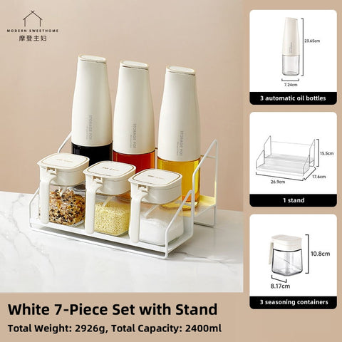 MDZF Sweet Home Stylish Multi-Purpose Seasoning Box and Oil Dispenser Set – High-Quality Spice Jar with One-Handed Operation