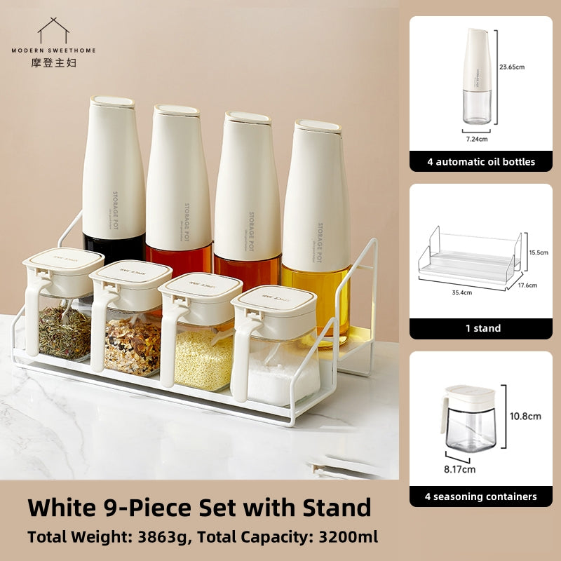 MDZF Sweet Home Stylish Multi-Purpose Seasoning Box and Oil Dispenser Set – High-Quality Spice Jar with One-Handed Operation