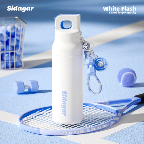 Sidagar Motive Force Rush 620ml Stainless Steel Insulated Water Bottle – One-Hand Open, Leak-Proof, Bike-Compatible, Dual Drinking Modes (White Surge/Green Energy)