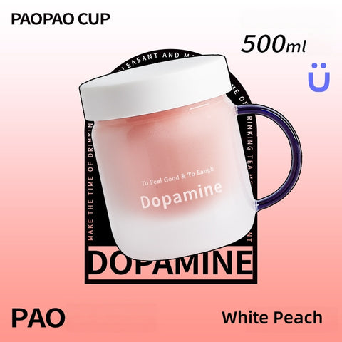 PAOPAO Cup 500ml Dopamine Glass Mug with Ceramic Liner & Tea Separation | High Borosilicate Thermal Shock Resistant Tea Cup with Infuser | Cute Stress-Relief Gift Box