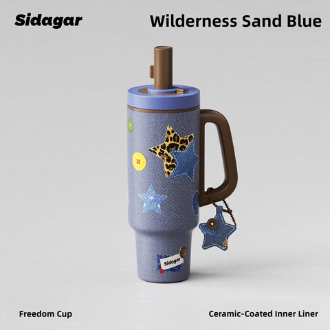 Sidagar Denim Cowboy Series Insulated Tumbler – Retro Western Aesthetic, Ceramic Coated & Stainless Steel, Multiple Sizes for Your Daily OOTD
