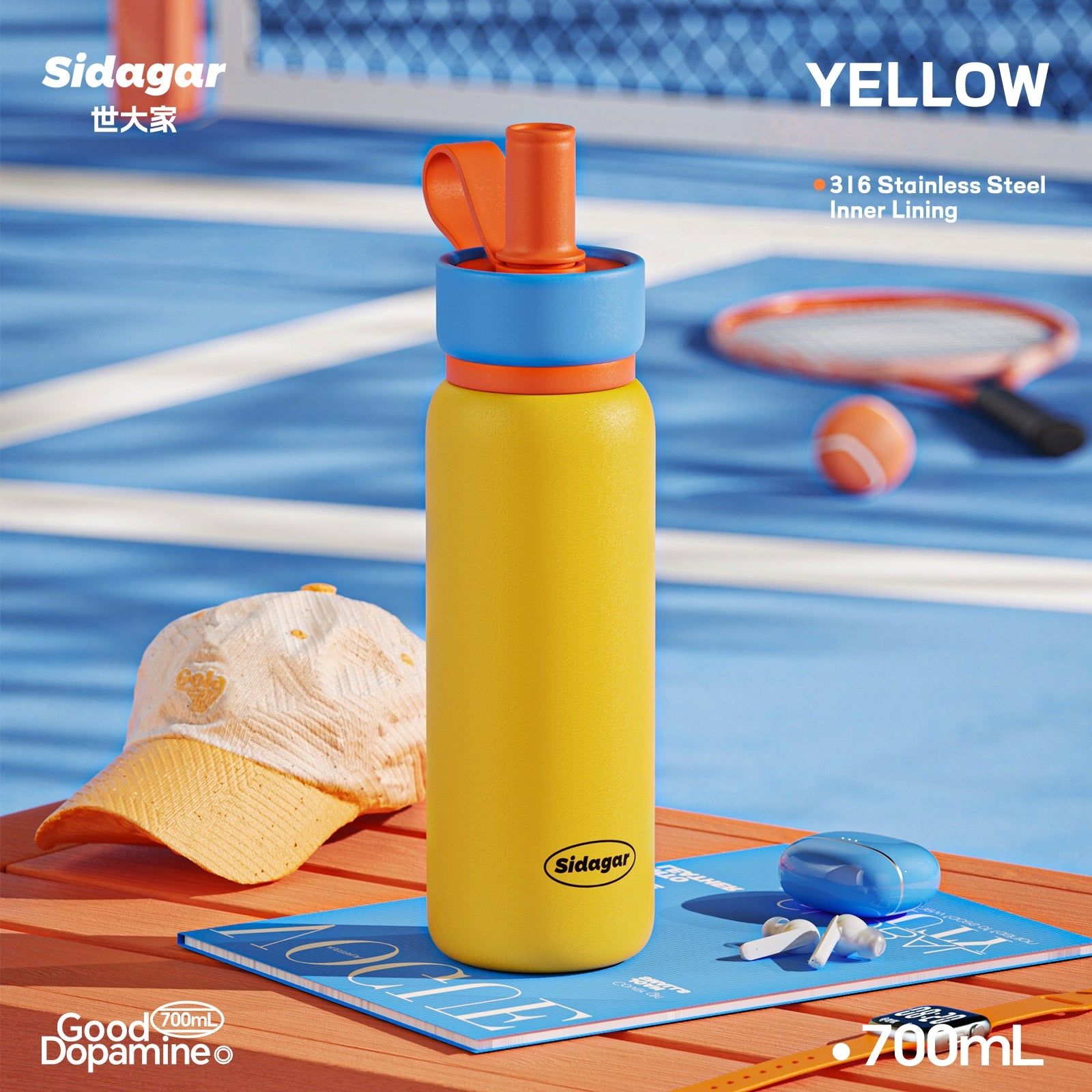 Sidagar Light Chaser Cup 700ml - Insulated Stainless Steel Vacuum Flask, Leakproof Travel Thermos for Coffee & Cold Drinks