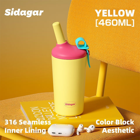 Sidagar 460ml Mimi Insulated Tumbler with 15° Tilted Straw - 316 Stainless Steel, Leak-Proof, Trendy Color Collection