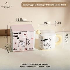 Adorable Animal & Floral Design Mug with Spoon & Lid - 400ml Ceramic Coffee Cup, Microwave Safe, Eco-Friendly Gift for Pet & Nature Lovers