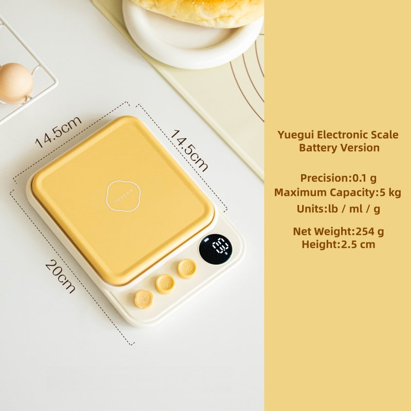 LAUREL Digital Kitchen Scale - 0.1g Precision, 5kg Capacity for Baking & Cooking, with Tare Function, Unit Conversion (g/lb/ml), Backlit LCD, and Waterproof Surface (Battery/Charging Option)