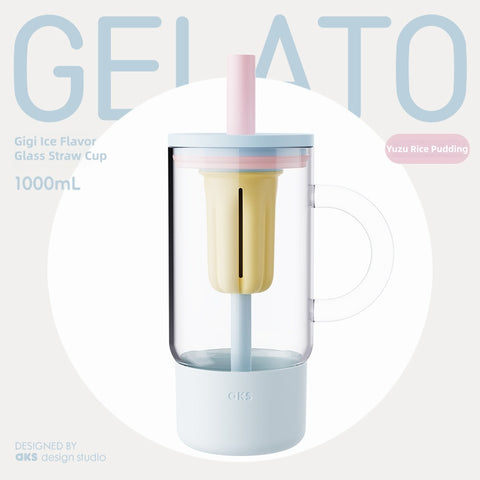 AKS Gigi Ice Flavor Glass Straw Cup with Handle & Tea Infuser – 600mL/1000mL Borosilicate Glass Tumbler with Silicone Sleeve, Fruit Color Reusable Water Bottle for Office, Outdoor & Travel