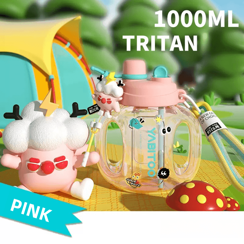 YABITOO Vitality TONTON Barrel 1,000ml Large Capacity Outing Carry Cute Double Drink STRAW Cup