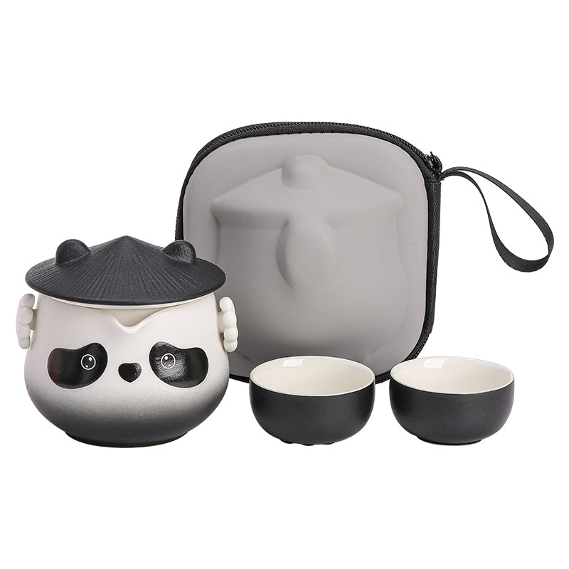 BEIXIA Kung Fu Panda Travel Tea Set with 3D Cat Paw Relief and Bamboo Lid Design
