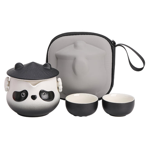 BEIXIA Kung Fu Panda Travel Tea Set with 3D Cat Paw Relief and Bamboo Lid Design