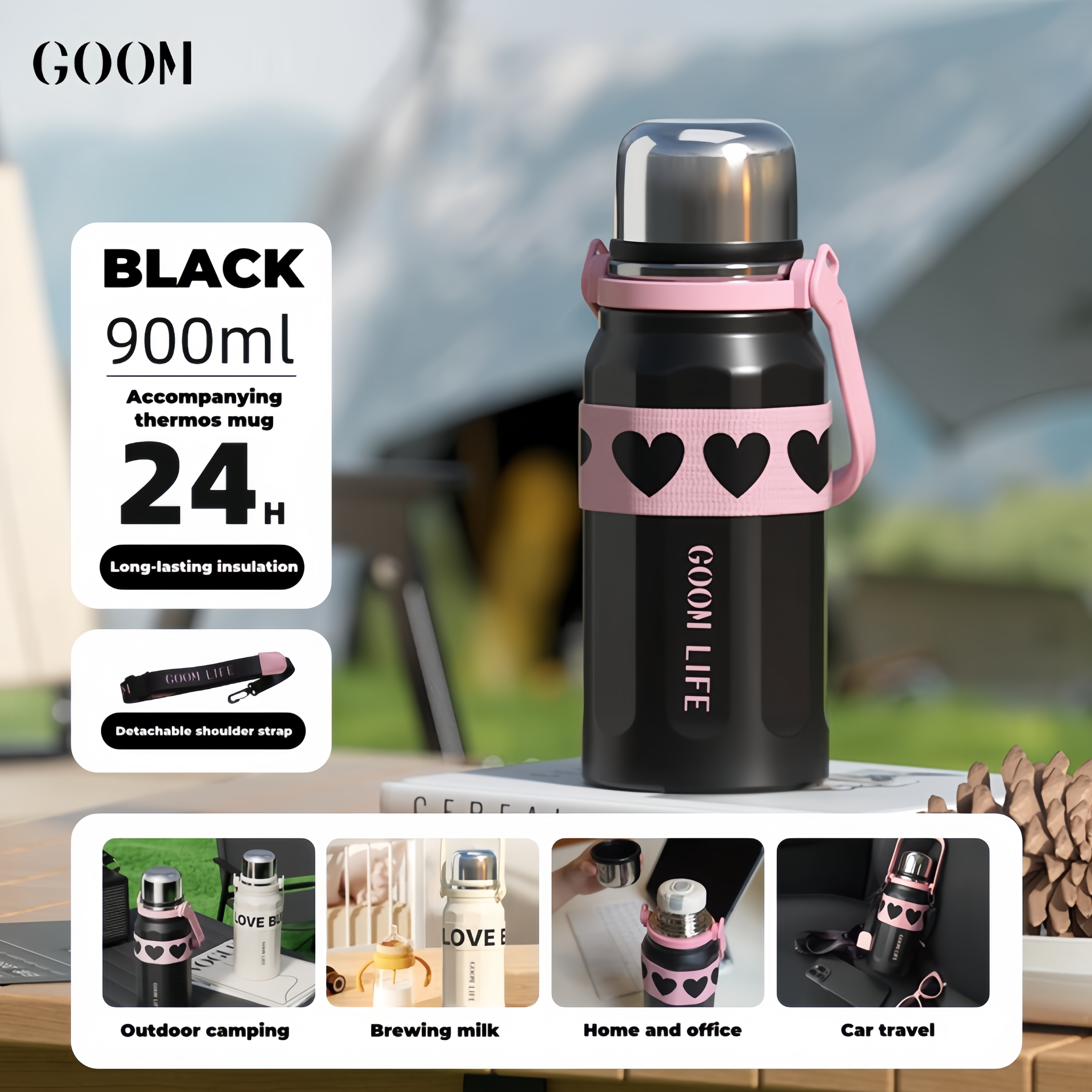 GOOM Thermos Flask Vacuum Large Capacity Cup Good-looking Water Bottle 900ml