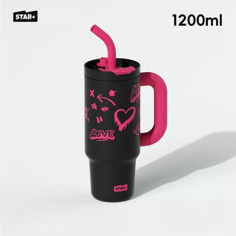 STAR+ Graffiti Mug Good Looks Straw Cup Water Bottle 1200ml