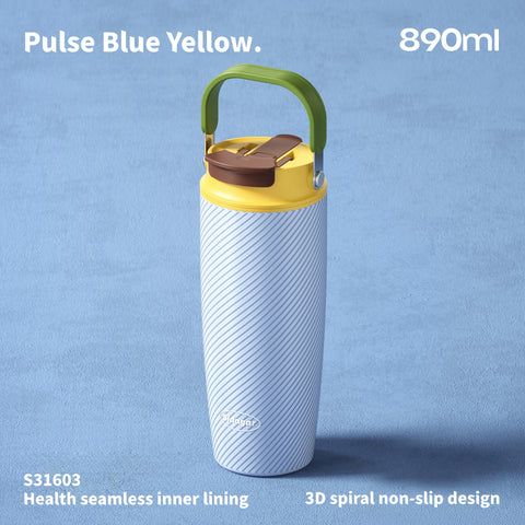 890ml Dazzling Color Stainless Steel Tumbler with Dual-Drink Lid & Textured Grip - Trendy Insulated Water Bottle for Travel & Gym