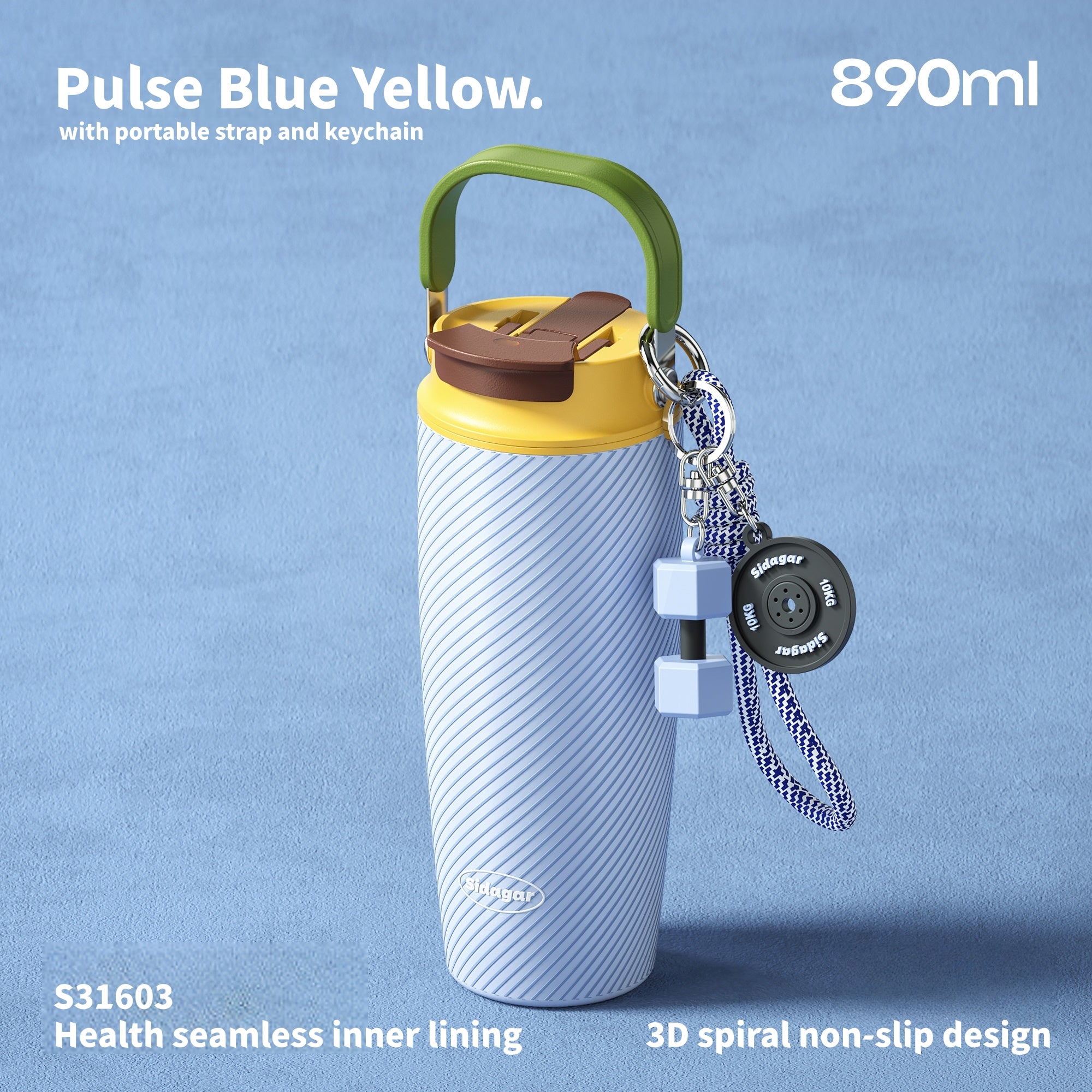 890ml Dazzling Color Stainless Steel Tumbler with Dual-Drink Lid & Textured Grip - Trendy Insulated Water Bottle for Travel & Gym