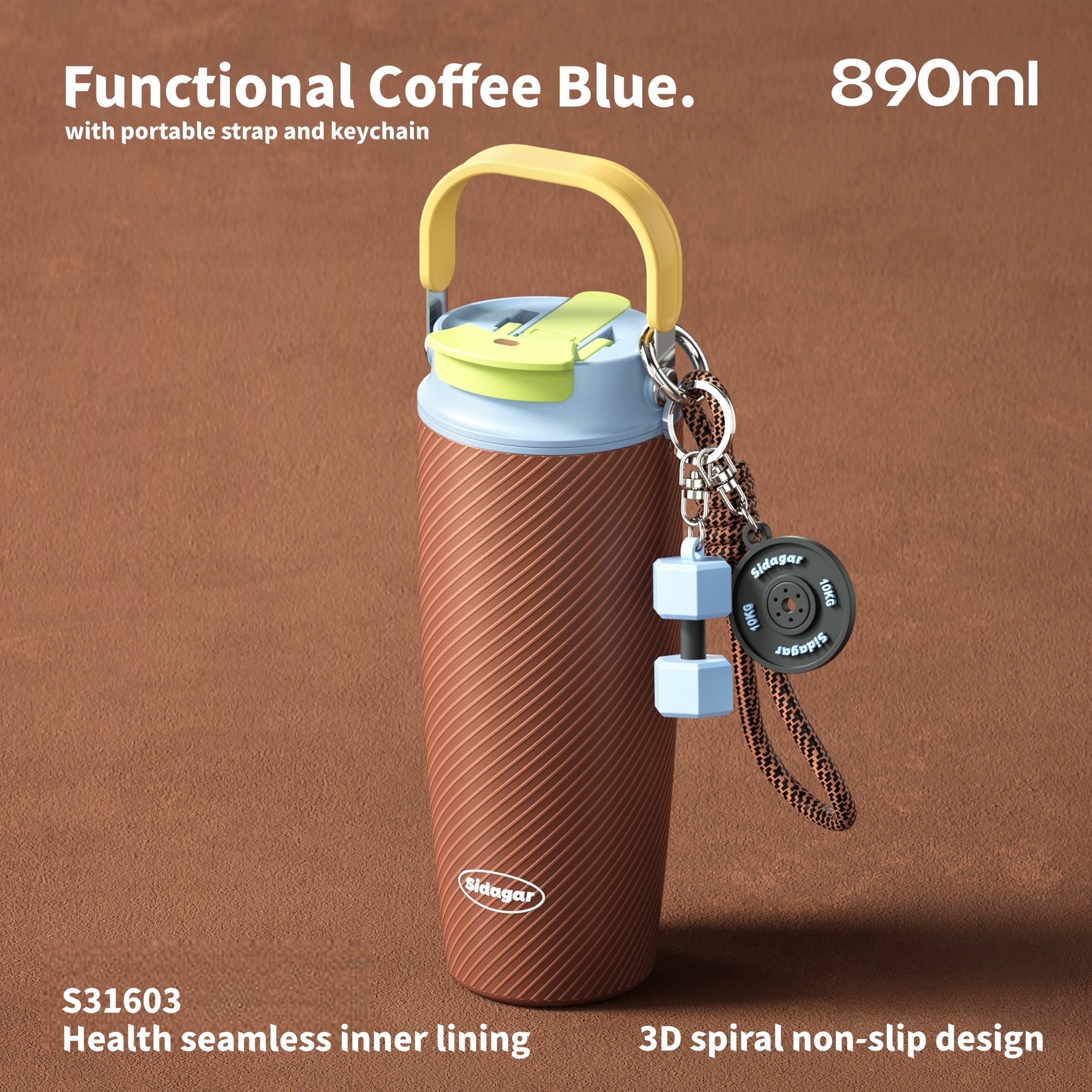 890ml Dazzling Color Stainless Steel Tumbler with Dual-Drink Lid & Textured Grip - Trendy Insulated Water Bottle for Travel & Gym