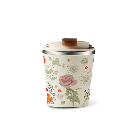 KISIKI Stylish Ceramic Layer Travel Coffee Cup with Lid - Leak-Proof, Double-Walled Insulation, and Modern Design