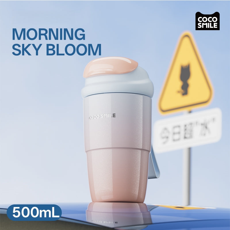 CocoSmile Shell Tumbler 500ml - 24H Cold/Heat Retention, Leakproof Stainless Steel Straw Cup with 5-Layer Insulation, Car-Friendly Design