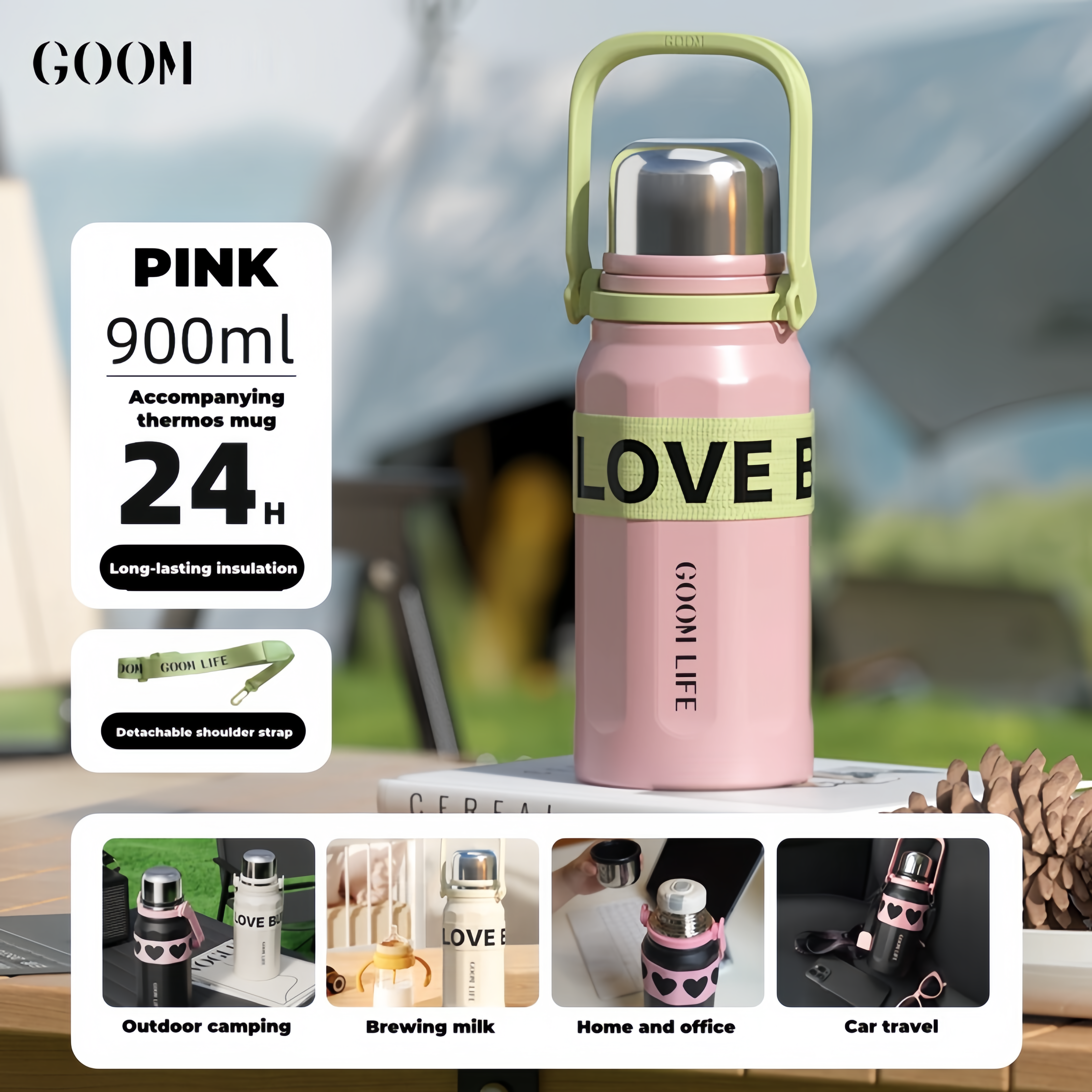 GOOM Thermos Flask Vacuum Large Capacity Cup Good-looking Water Bottle 900ml