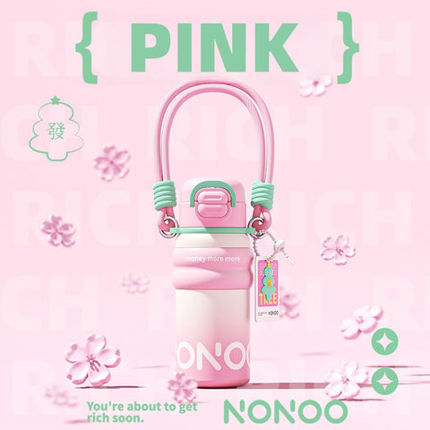 NONOO 580ml Dual-Drinking Thermos | Money More More | 12H Insulation Water Bottle & Leak-Proof Design