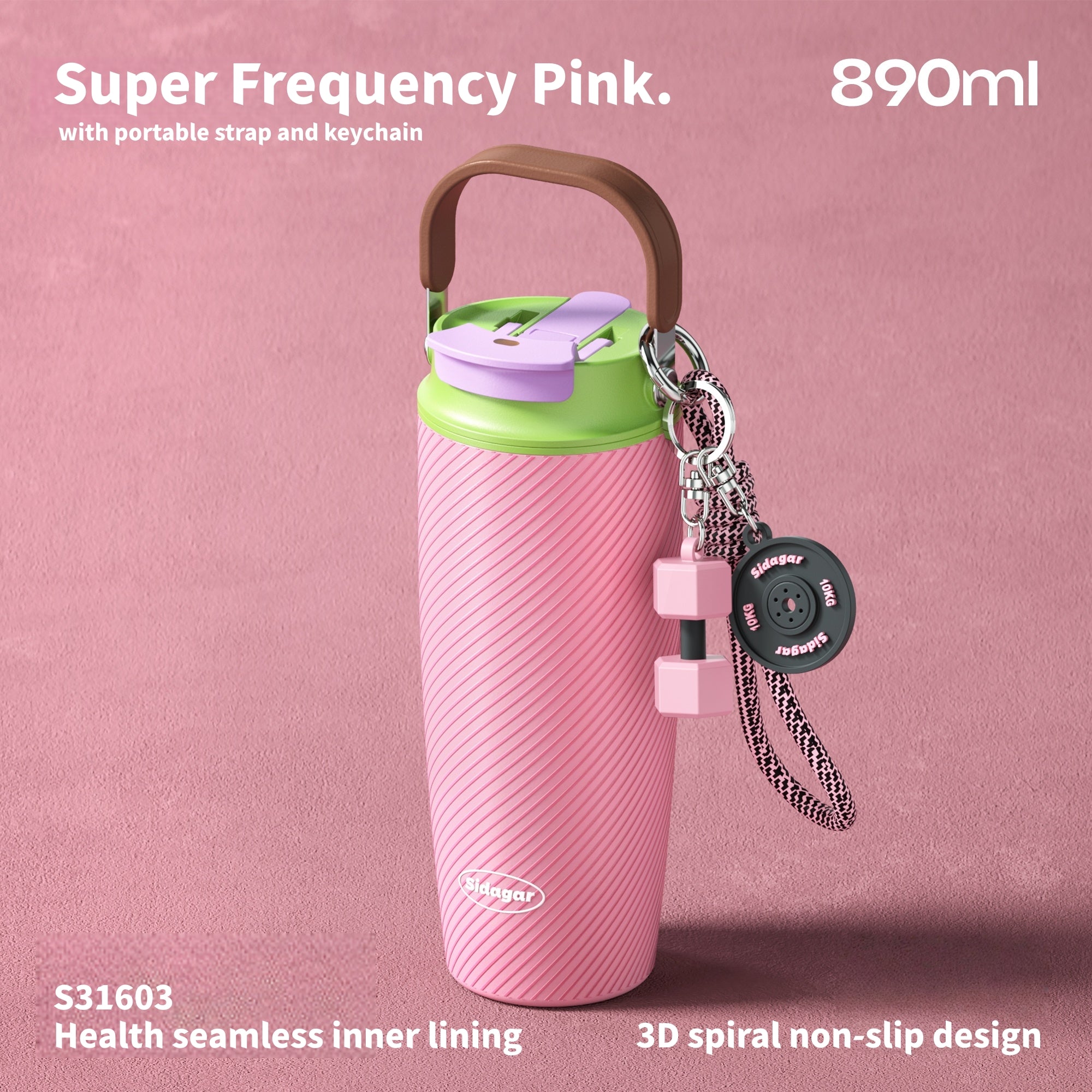 890ml Dazzling Color Stainless Steel Tumbler with Dual-Drink Lid & Textured Grip - Trendy Insulated Water Bottle for Travel & Gym