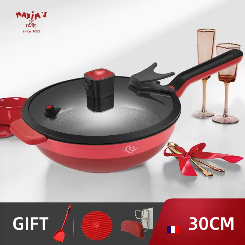 French MAXIM'S Non-Stick Pan Gourmet Household Flat Cooking Induction Cooker Small Multi-Functional Non-Stick Wok