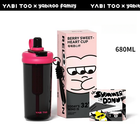 YABITOO Berry Sweetheart Cup Tritan Straw Bottle 680ml New in 2024