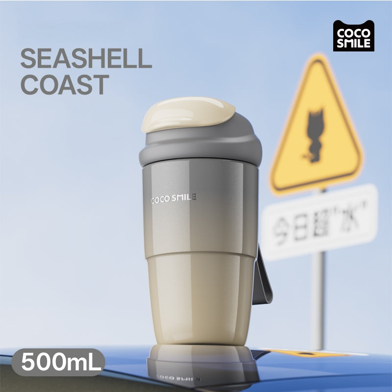 CocoSmile Shell Tumbler 500ml - 24H Cold/Heat Retention, Leakproof Stainless Steel Straw Cup with 5-Layer Insulation, Car-Friendly Design