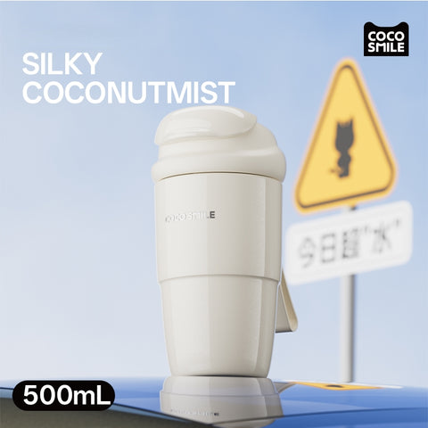 CocoSmile Shell Tumbler 500ml - 24H Cold/Heat Retention, Leakproof Stainless Steel Straw Cup with 5-Layer Insulation, Car-Friendly Design