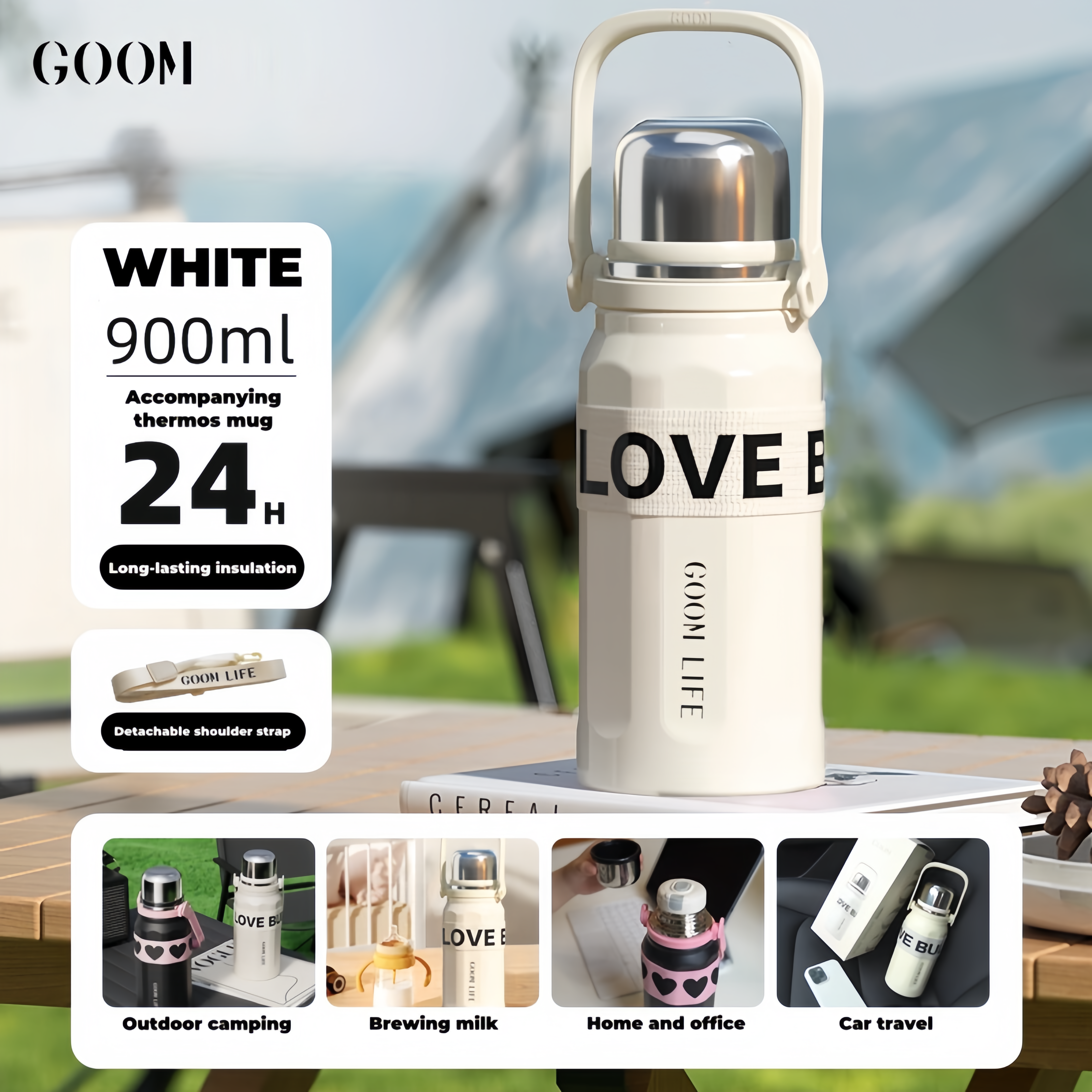 GOOM Thermos Flask Vacuum Large Capacity Cup Good-looking Water Bottle 900ml